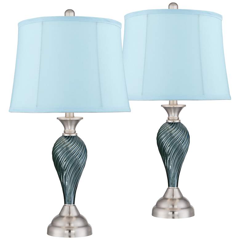 Arden Green-Blue Glass Twist Blue Softback Table Lamps Set of 2