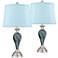 Arden Green-Blue Glass Twist Blue Softback Table Lamps Set of 2