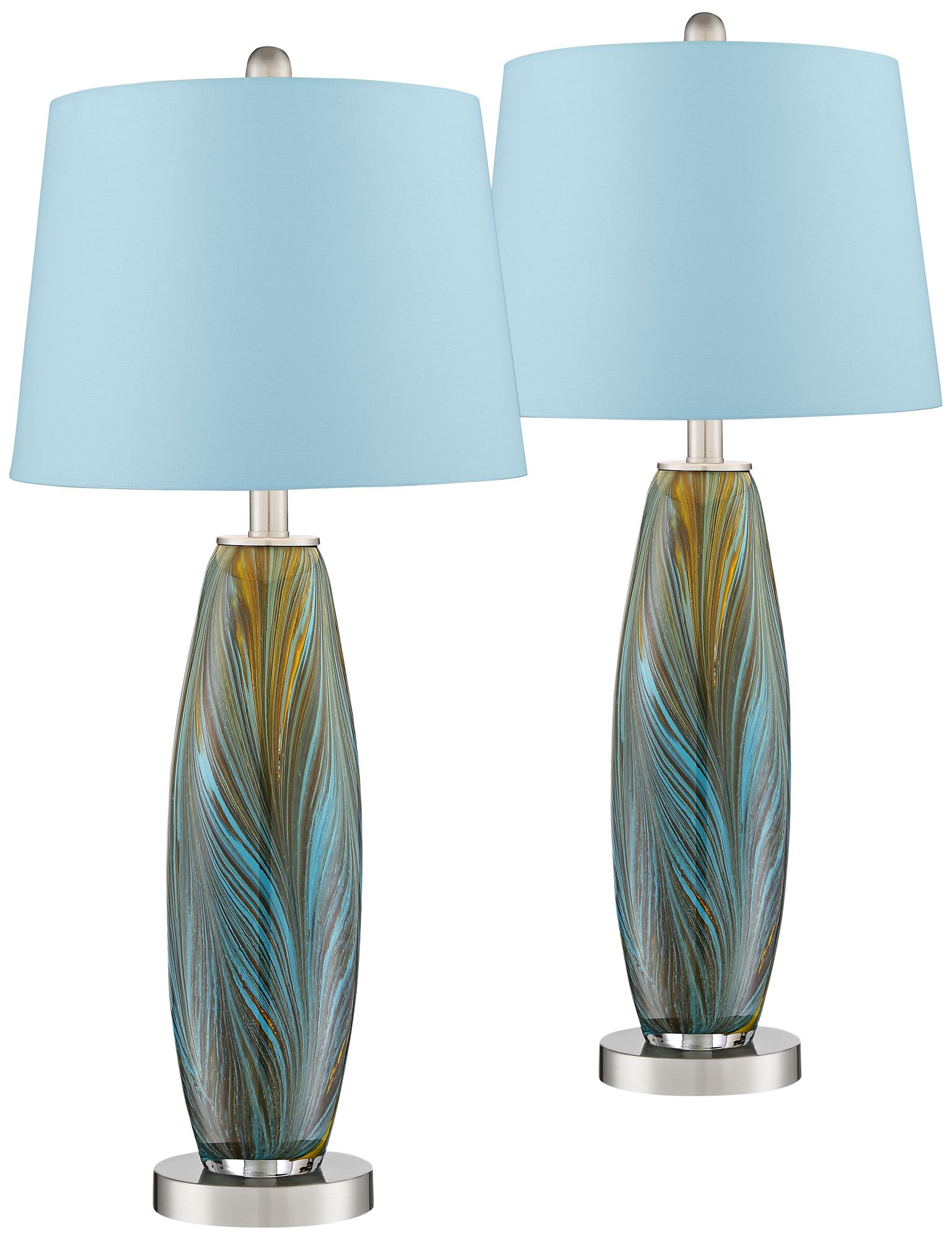 Azure Art Glass Blue Hardback Table Lamps Set of 2 96N52 Lamps Plus