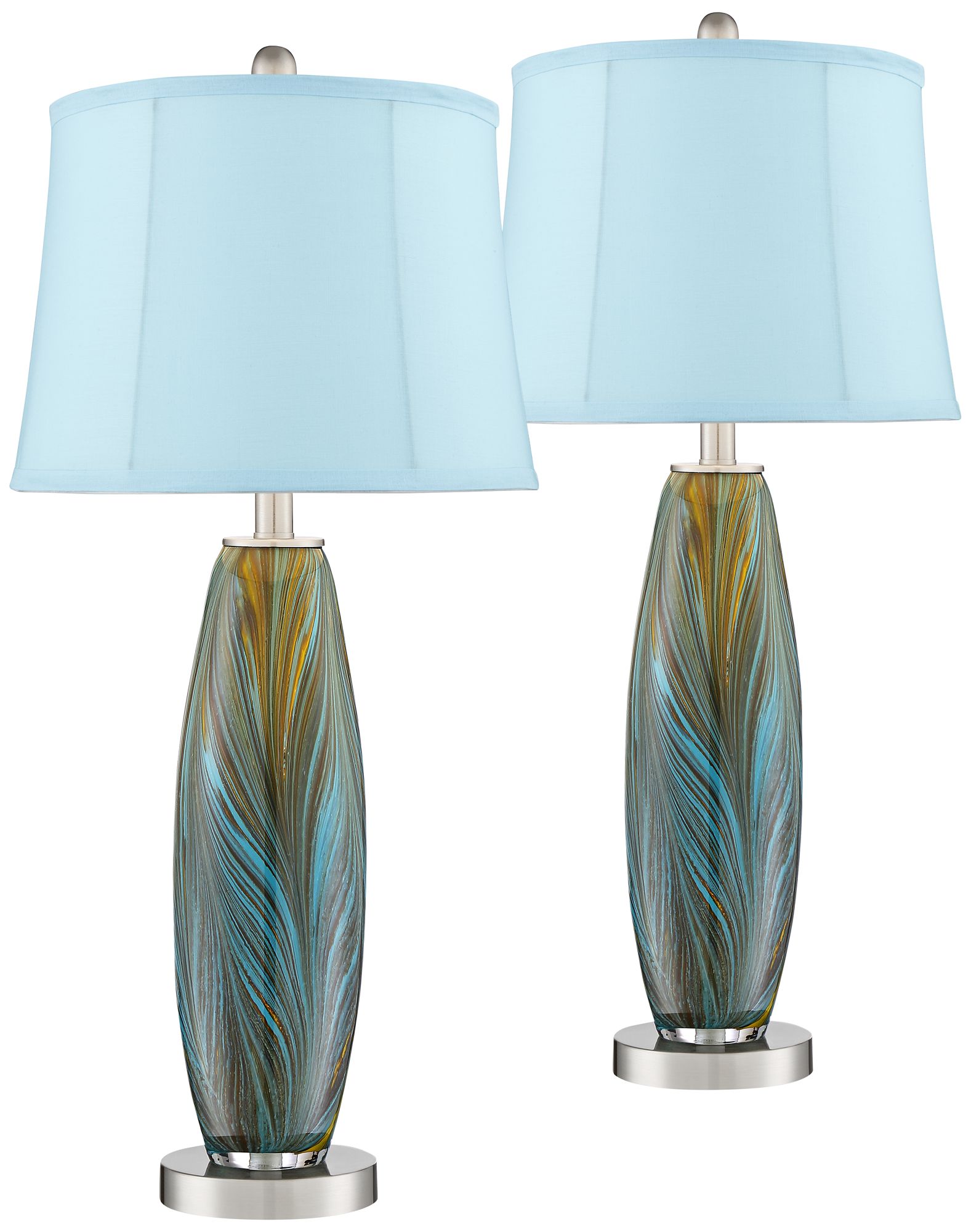 Azure Art Glass Blue Softback Table Lamps Set of 2 96N56 Lamps Plus