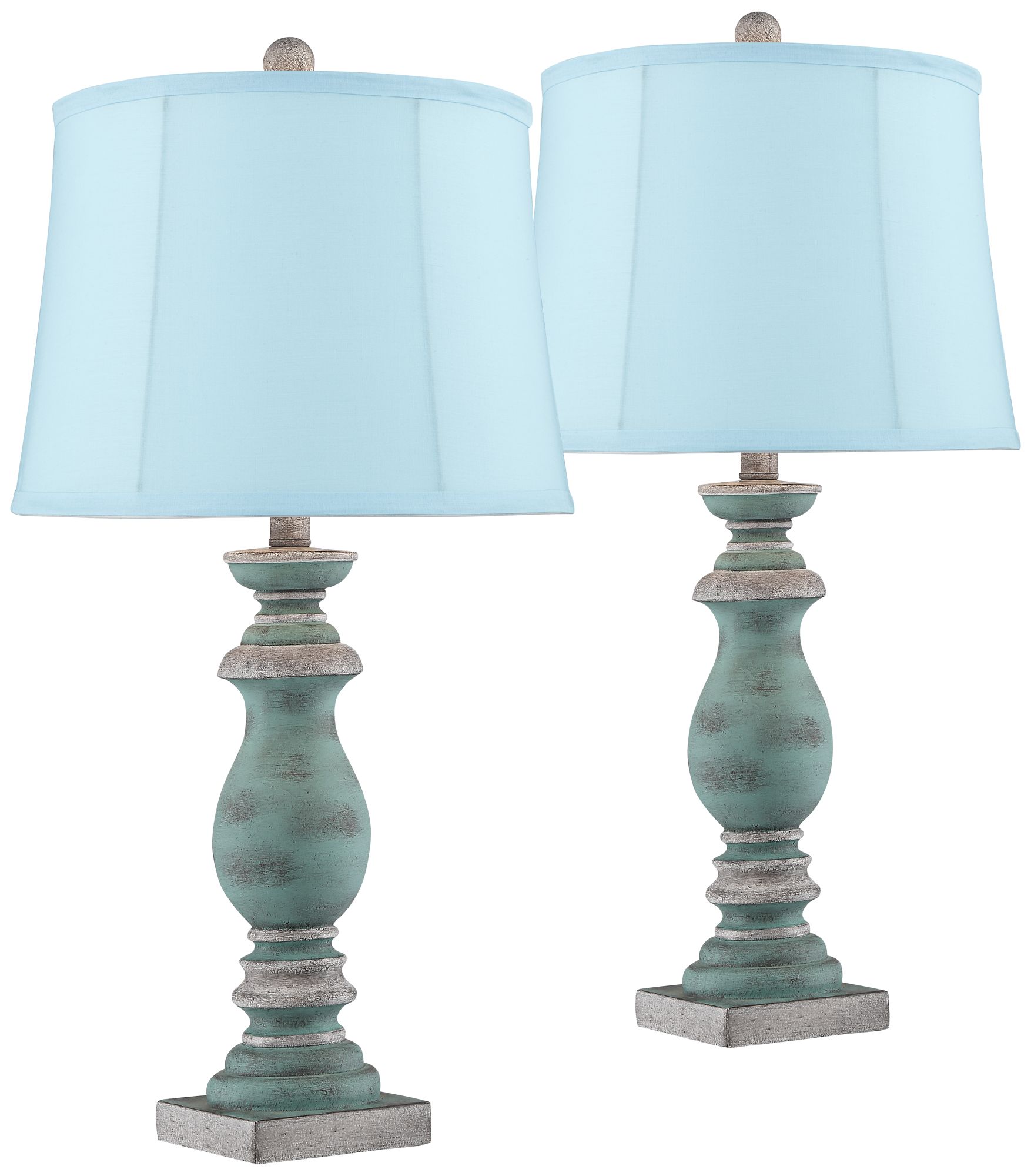 Patsy Blue-Gray Rustic Table Lamps with Soft Blue Shades Set of 2