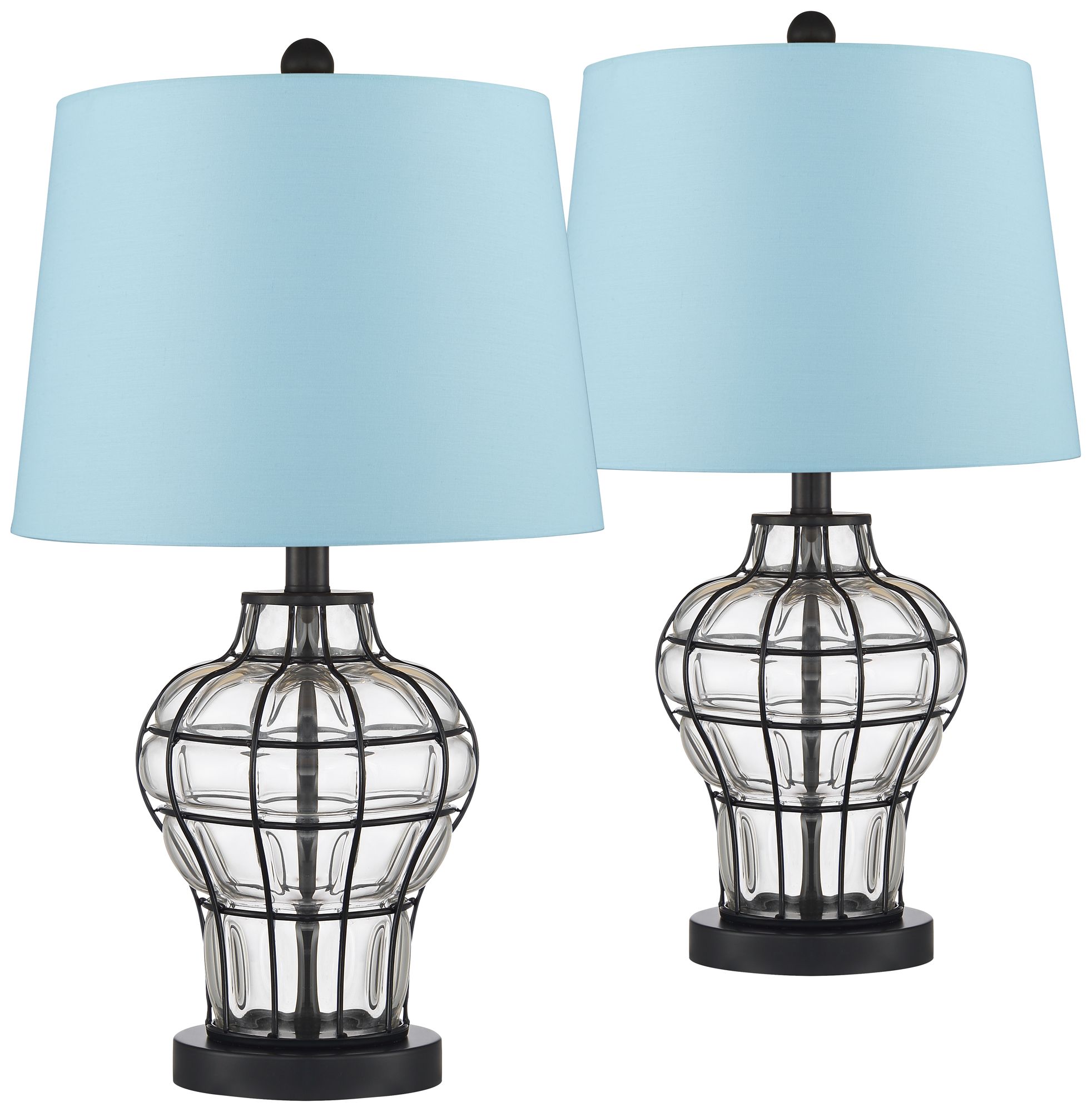 Hudson Blown Glass Gourd Blue Hardback Table Lamps Set of 2
