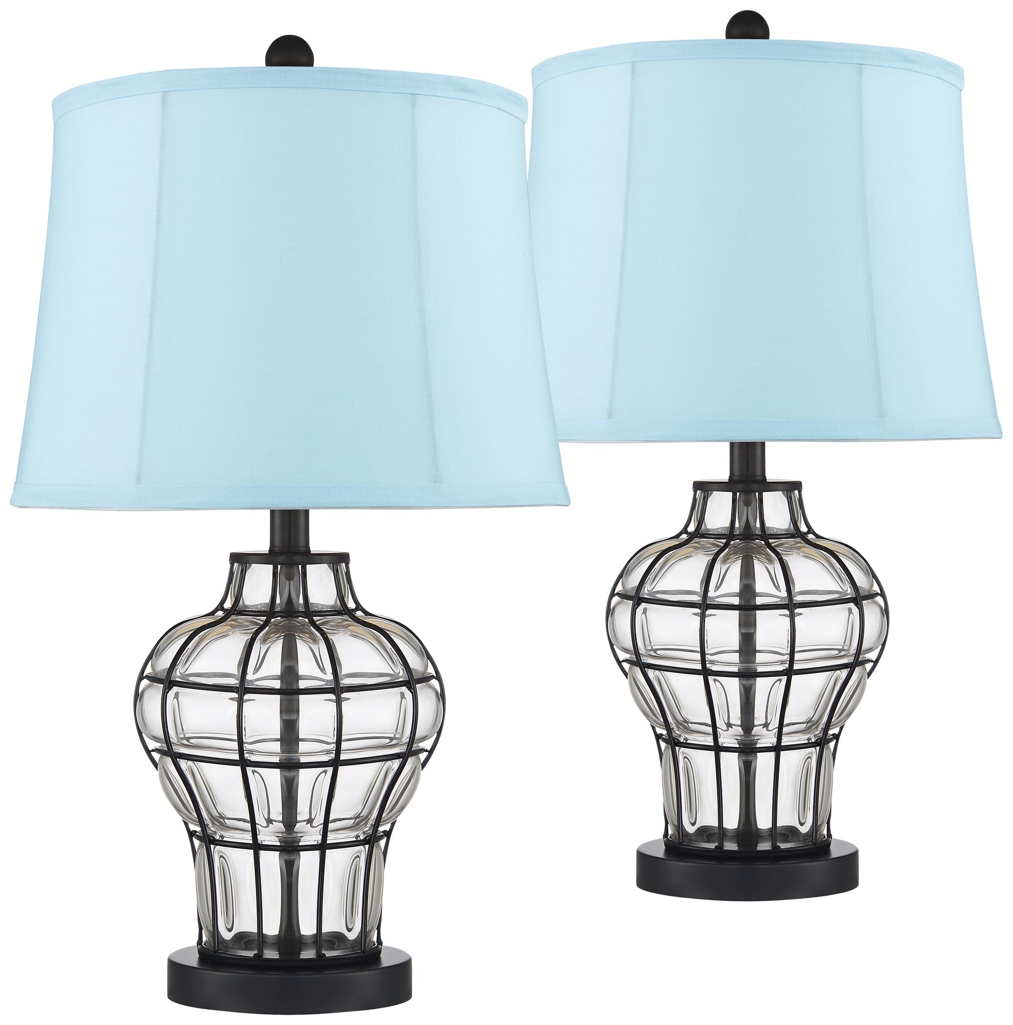 Hudson Blown Glass Gourd Blue Softback Table Lamps Set of 2
