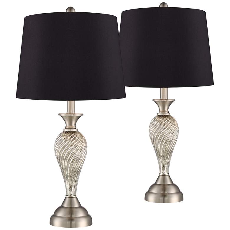 Arden Brushed Nickel Twist Black Shade Table Lamps Set of 2