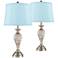 Arden Brushed Nickel Twist Blue Softback Table Lamps Set of 2