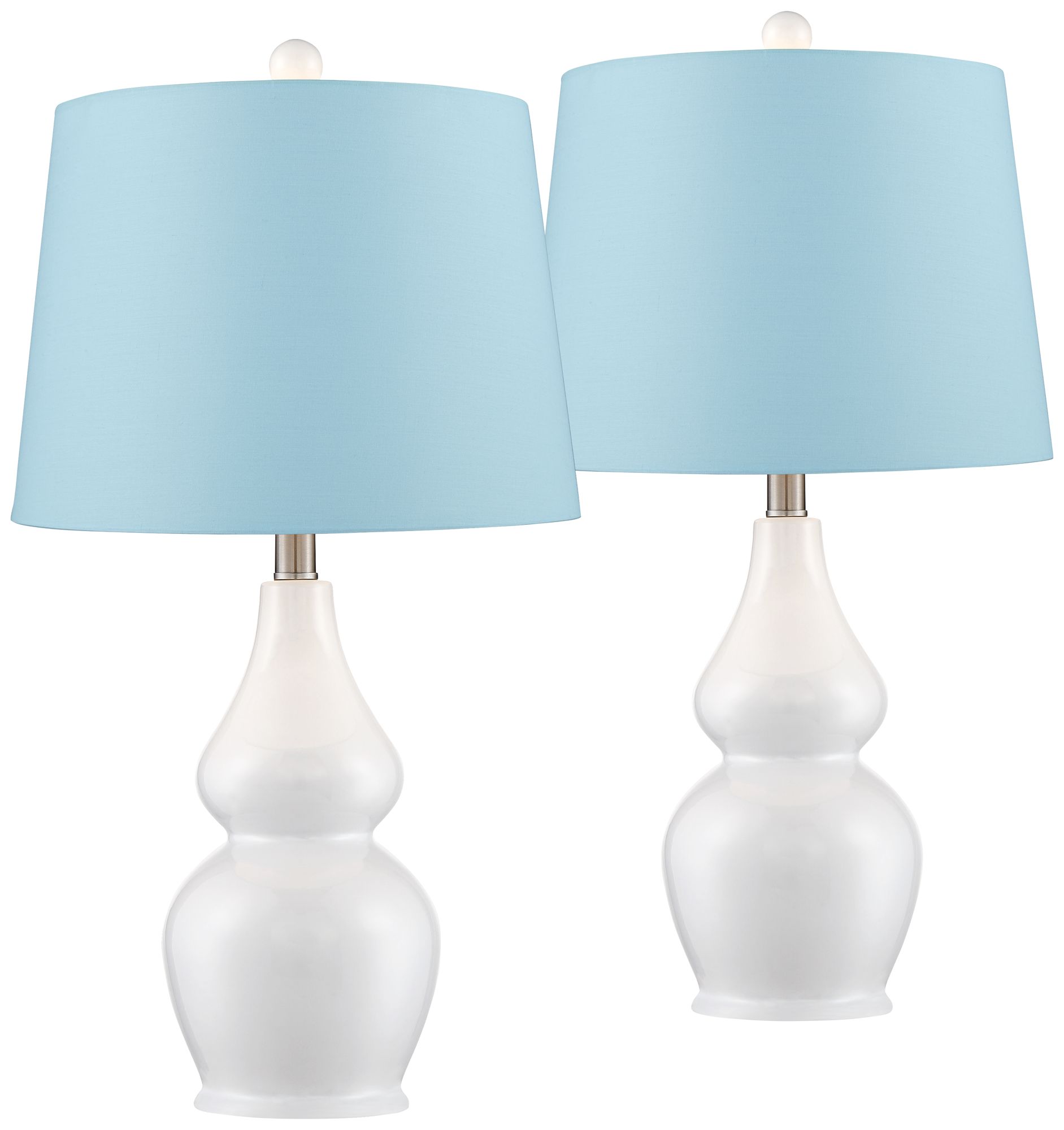 Jane White Ceramic Gourd Blue Hardback Table Lamps Set of 2