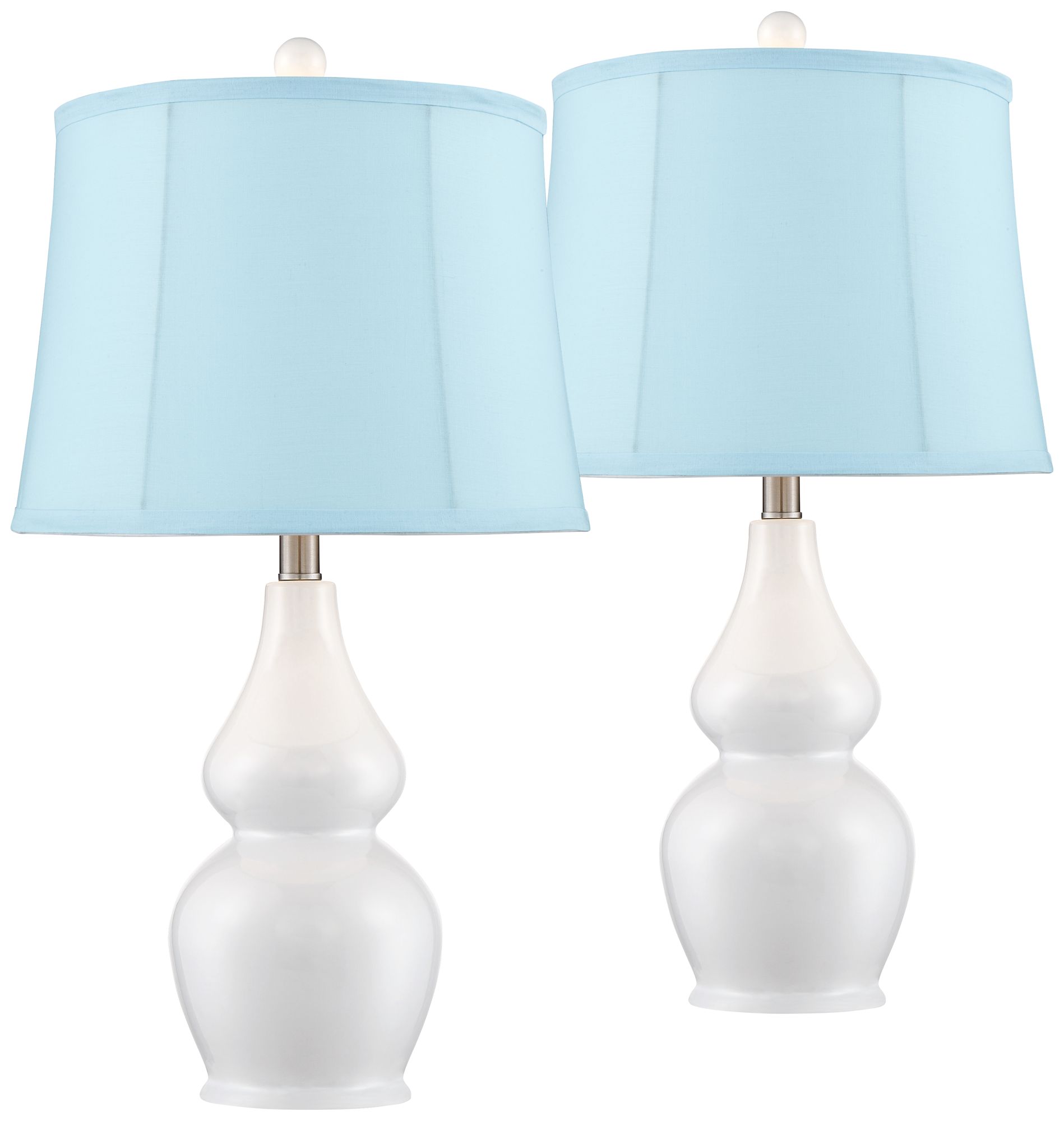 Jane White Ceramic Gourd Blue Softback Table Lamps Set of 2