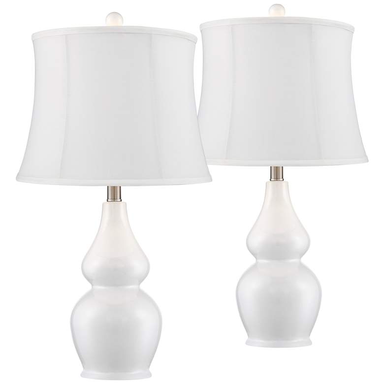 Jane White Ceramic Double Gourd Cream Shade Table Lamps Set of 2