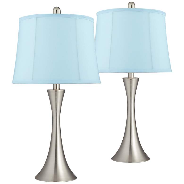 Gerson Brushed Nickel LED Blue Softback Table Lamps Set of 4