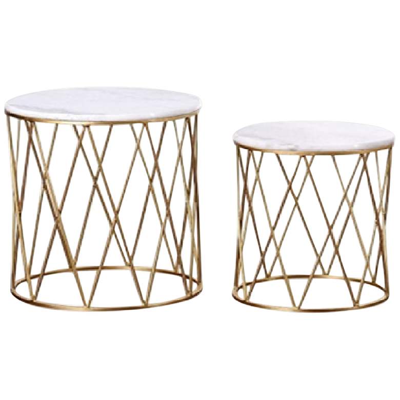 Alexandra 16&quot;W Metal and Marble Round Nesting Accent Table Set of 2