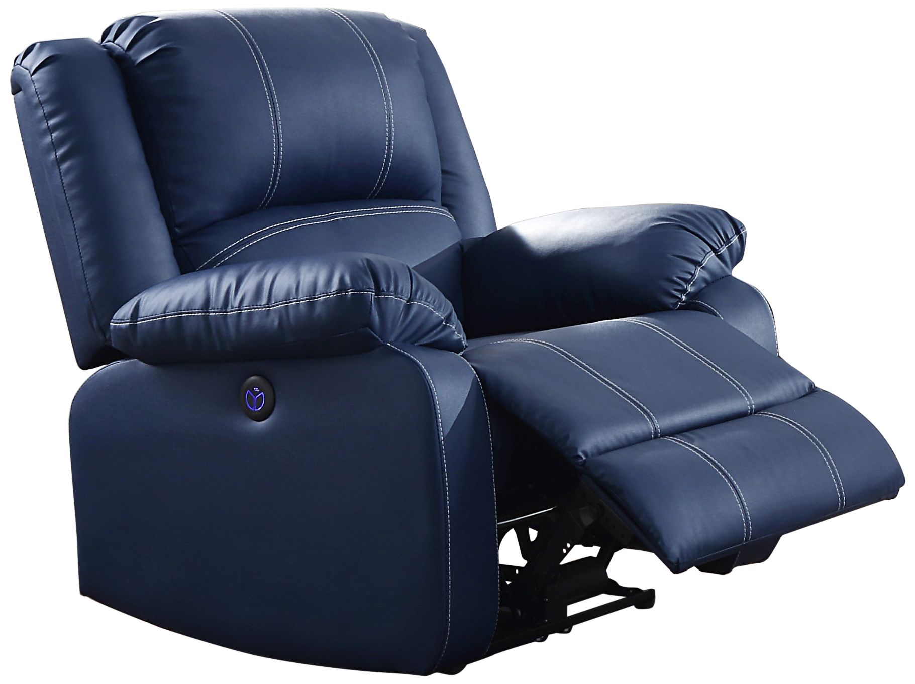 Zuriel Blue Faux Leather Adjustable Power Recliner 96V67 Lamps Plus