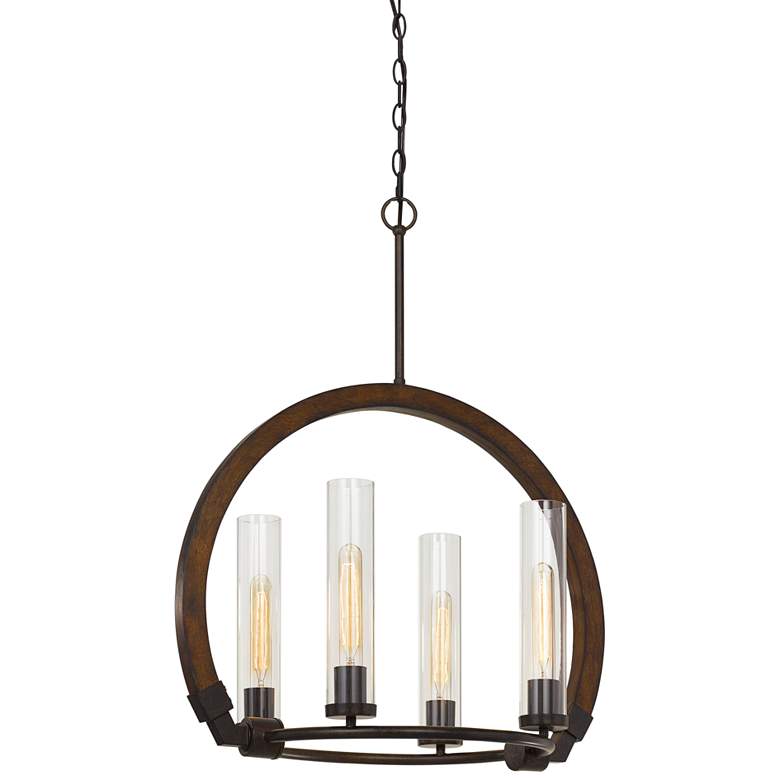 Sulmona 24&quot; Wide Iron and Wood 4-Light Chandelier