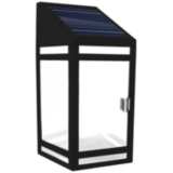 Raka 10 1/2&quot; High Black Frosted Panel LED Solar Wall Lantern