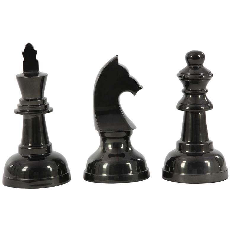 Image 2 Chess 10" High Metallic Gray Metal Sculptures Set of 3