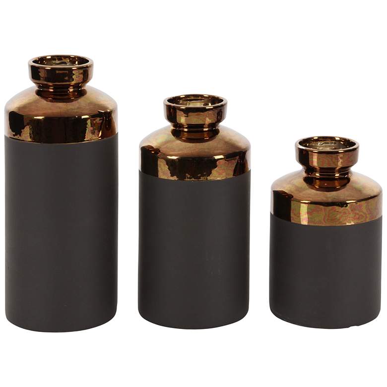 Cylinder Copper and Matte Gray Decorative Vases Set of 3
