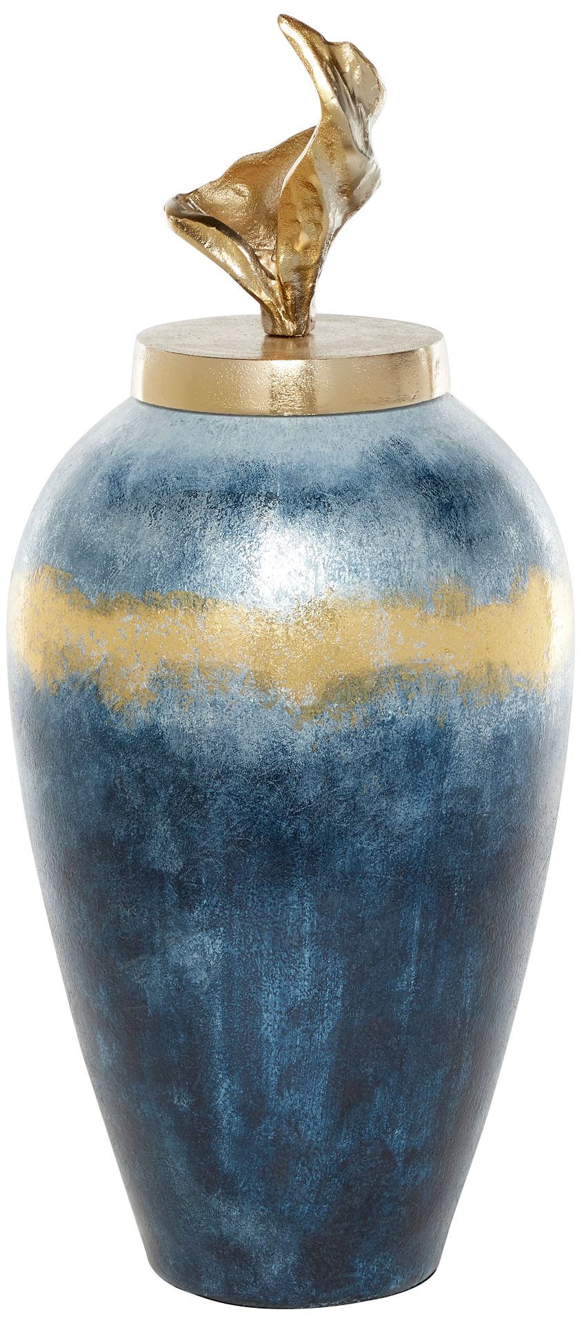 Textured Blue and Gold 23 1/2"H Glass Lidded Decorative Vase 97H90
