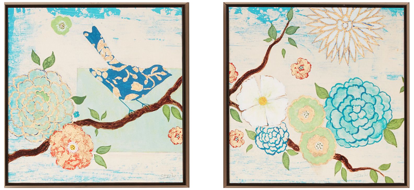 Blooming Florals 12" Square 2Piece Framed Wall Art Set 97K22 Lamps Plus