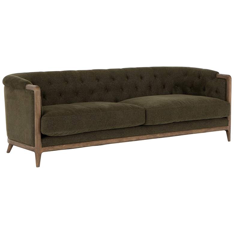 Ellsworth 91&quot; Wide Green Traditional Exposed Parawood Tufted Sofa