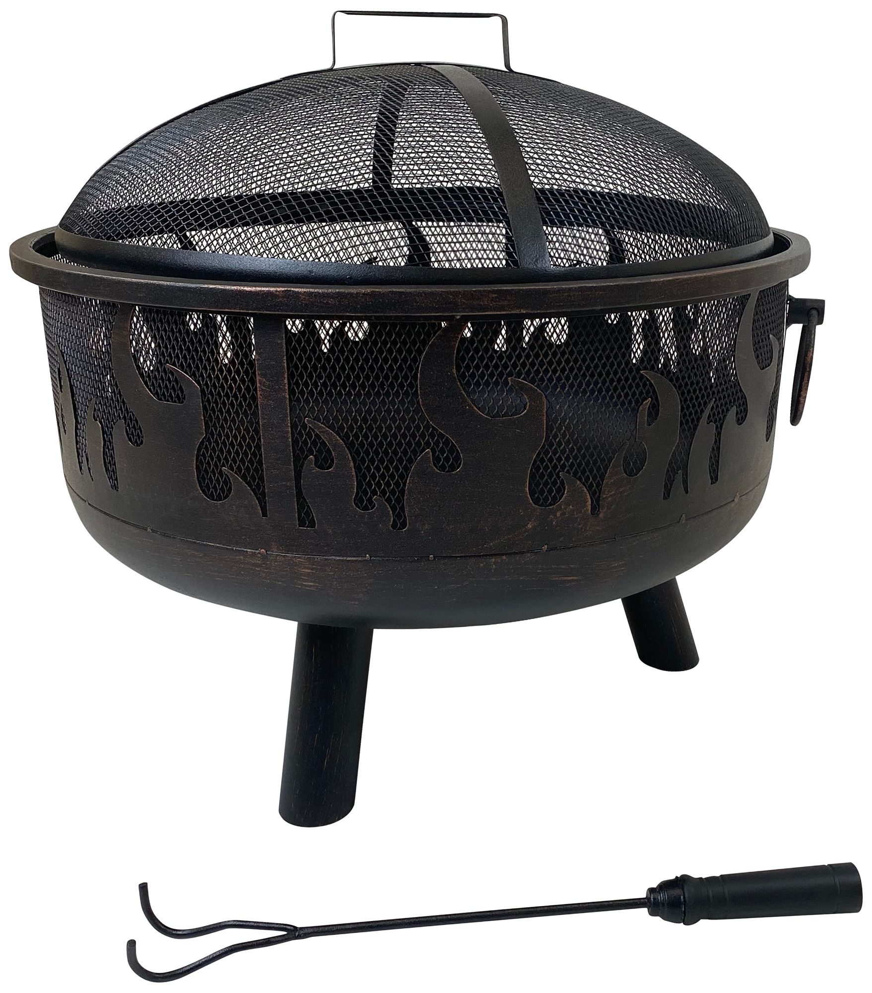 Talon 24 1/4" Round Black Wood Burning Fire Pit with Flames