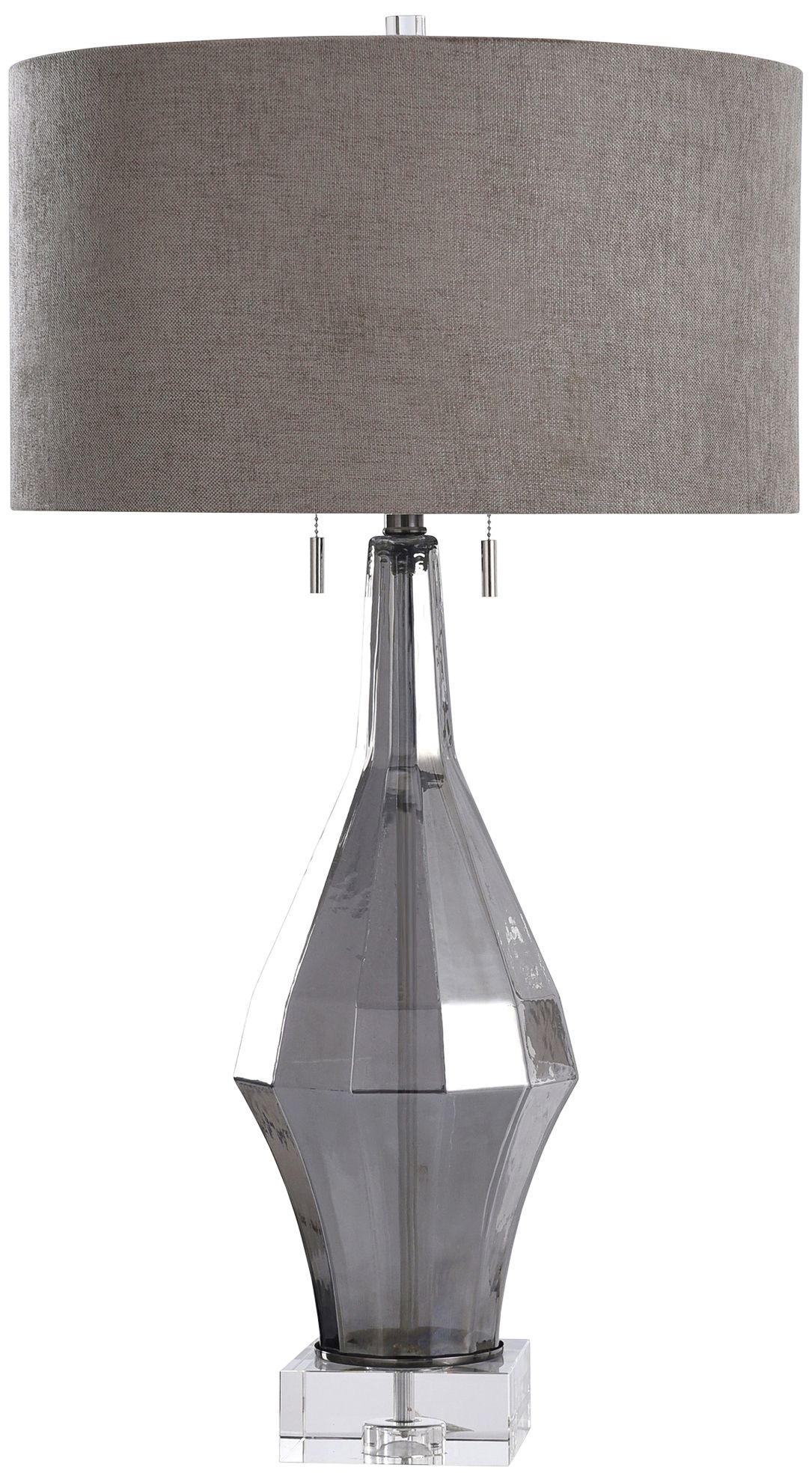 Harp and Finial Marion Faceted Gray Glass Vase Table Lamp 98N98
