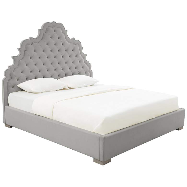 Carolina Gray Velvet Tufted Queen Bed
