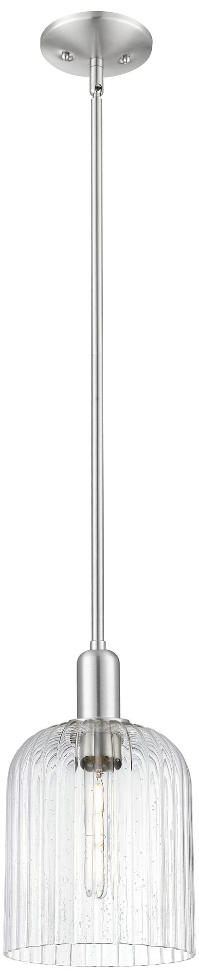 Innovations Lighting Downtown Bridal Veil 8"w Satin Nickel Pendant W/ Seedy Swirl Shade In Silver