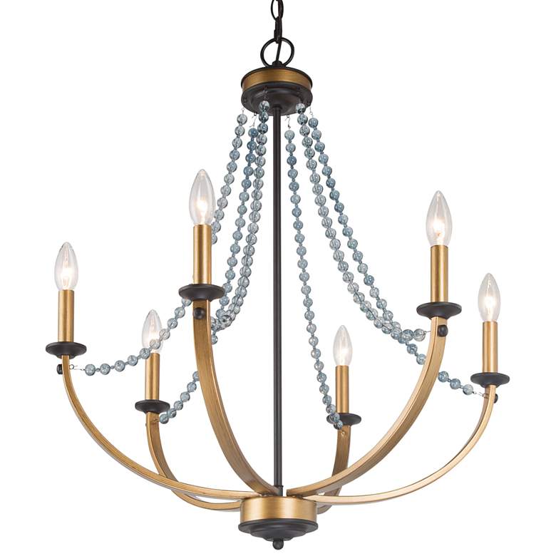 Image 2 Glamus 25 1/4"W Gold Iron and Blue Beads 6-Light Chandelier