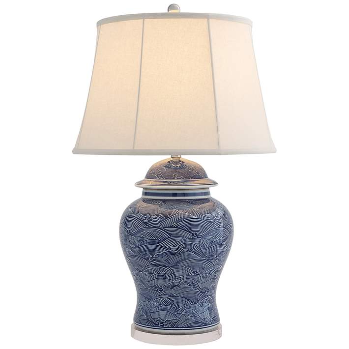 White Porcelain Temple Jar Table Lamp, Blue And White Porcelain Temple Jar Table Lamp