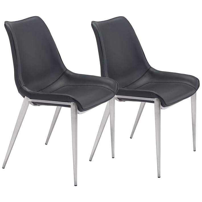 Zuo Magnus Black Faux Leather Dining, Contemporary Black Faux Leather Dining Chairs