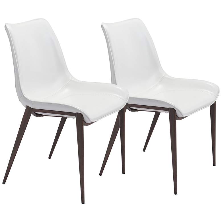 Zuo Magnus White Faux Leather Dining Chairs Set of 2