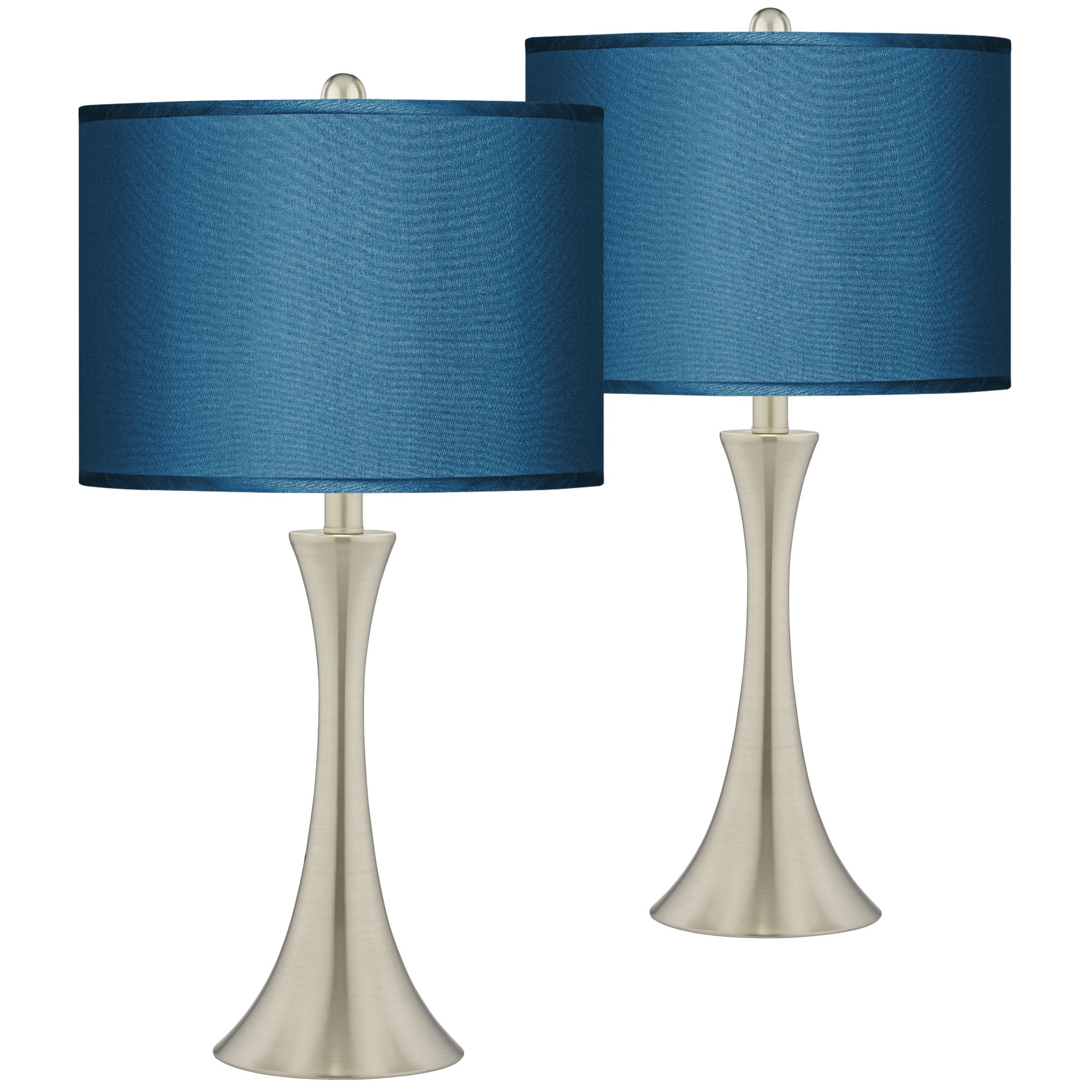 Blue Faux Silk Brushed Nickel Touch Table Lamps Set of 2