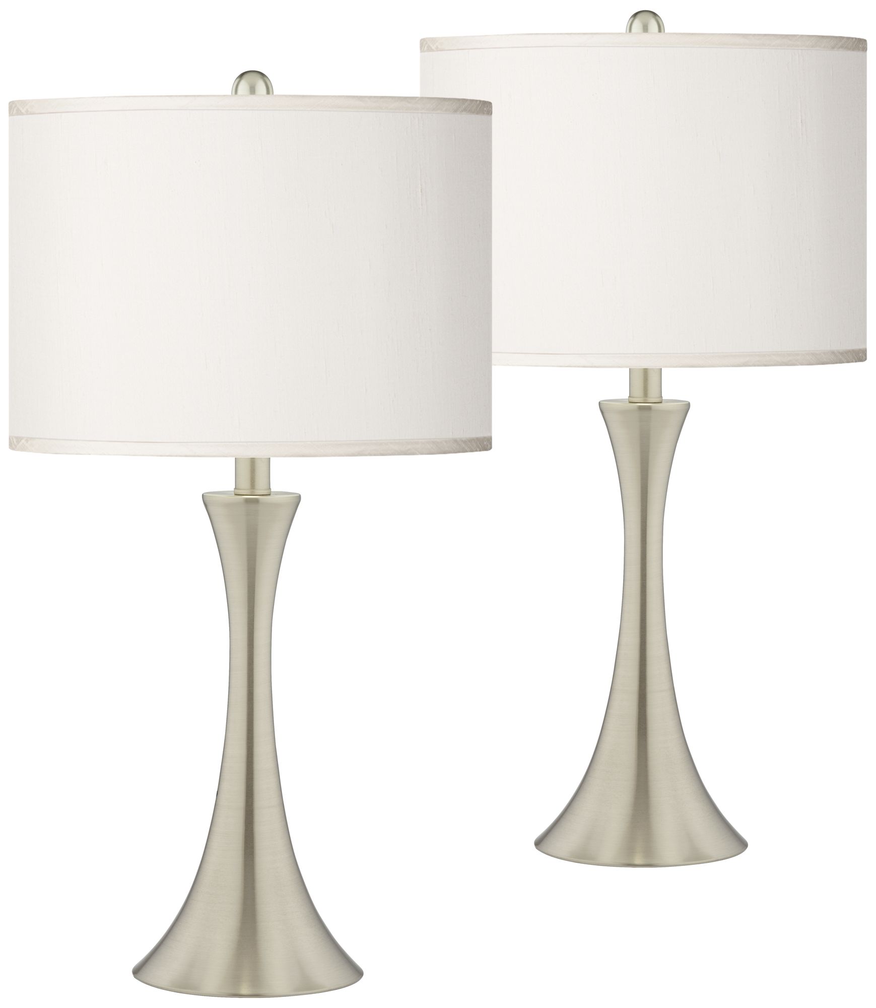 Cream Faux Silk Brushed Nickel Touch Table Lamps Set of 2