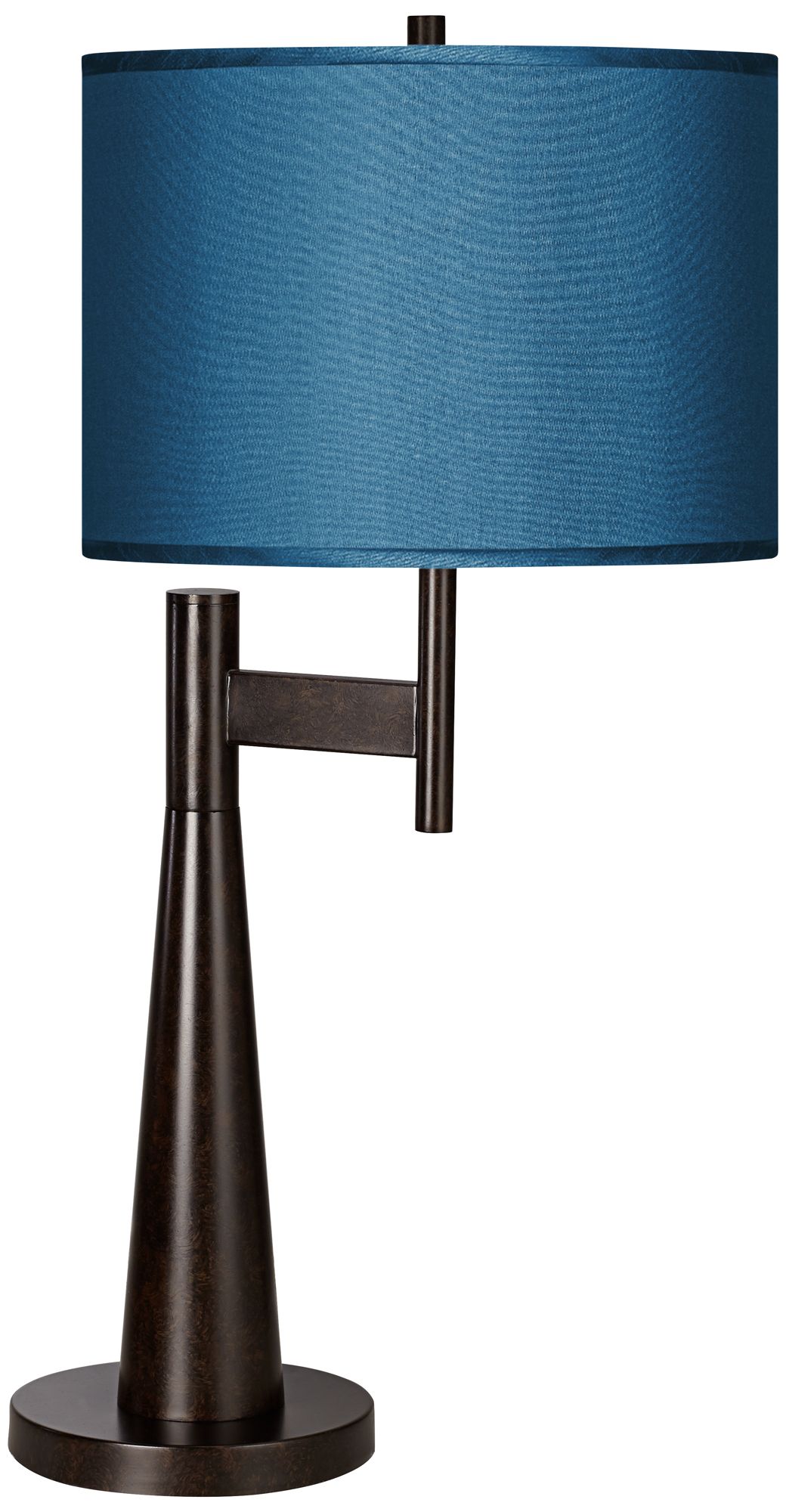 Novo Industrial Modern Table Lamp with Faux Silk Blue Shade