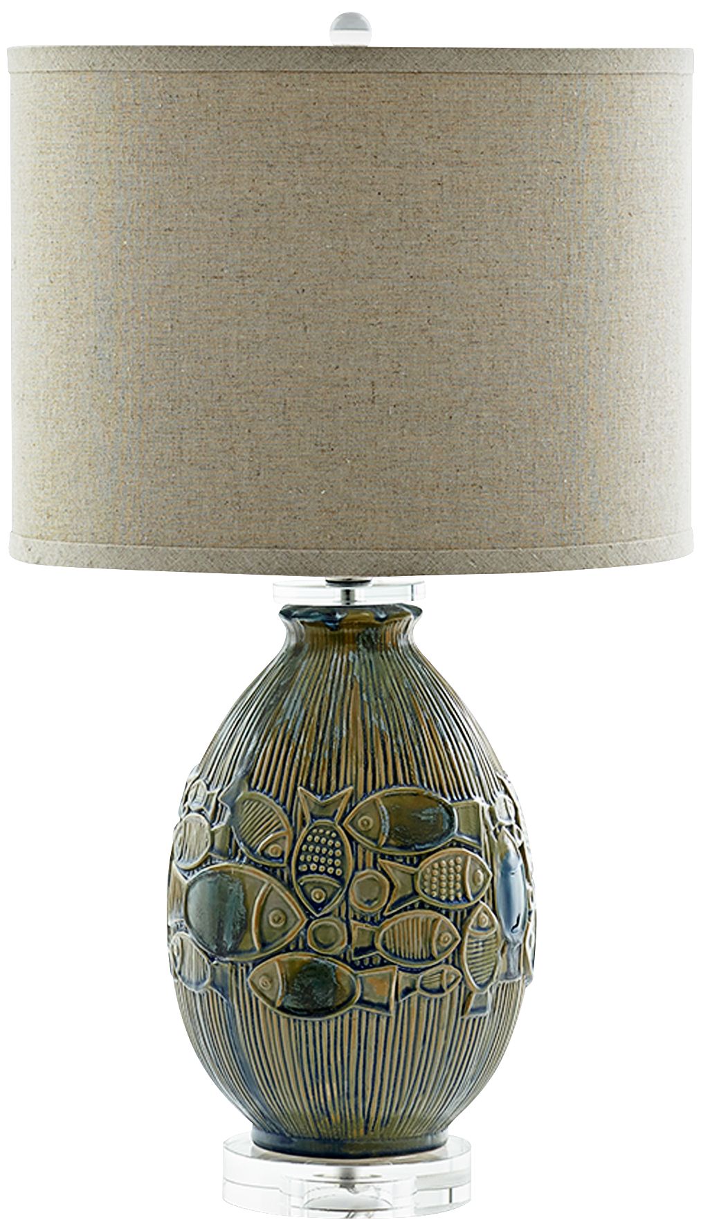 Piscene Coastal Relief Blue Ceramic Table Lamp