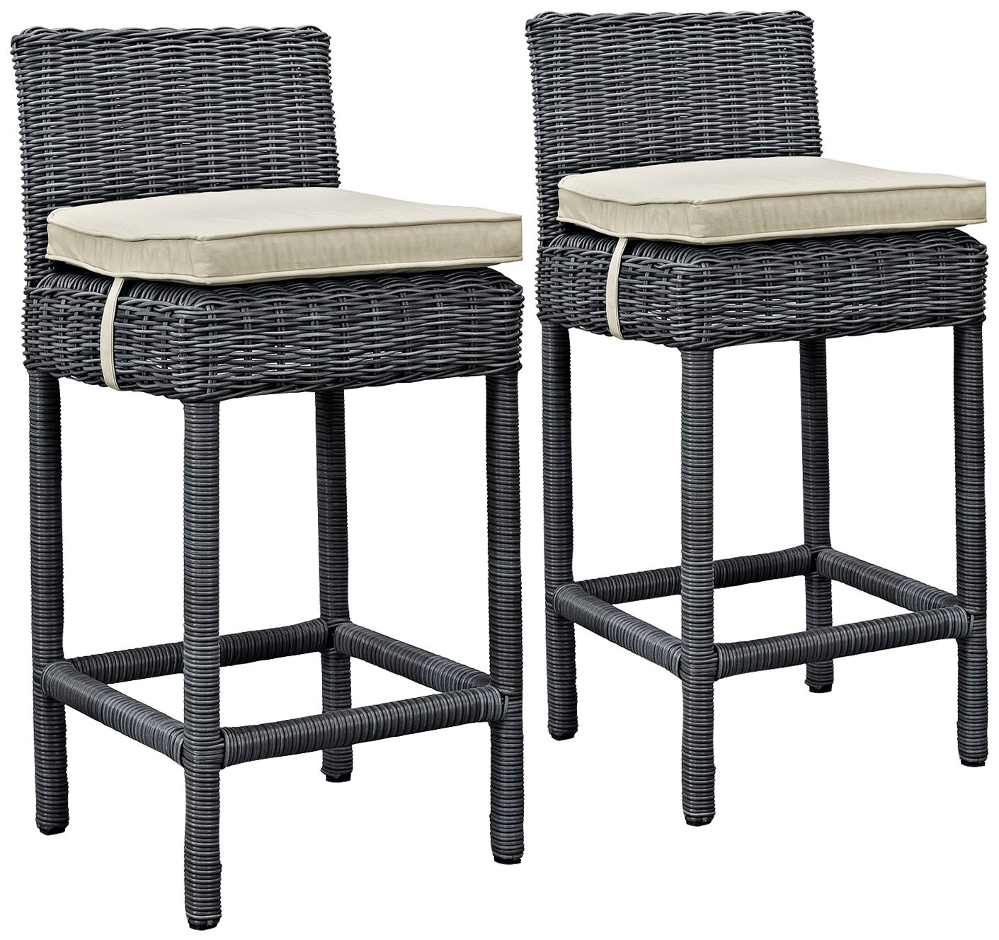 Summon 28" Canvas Beige Outdoor Patio Pub Stool Set of 2