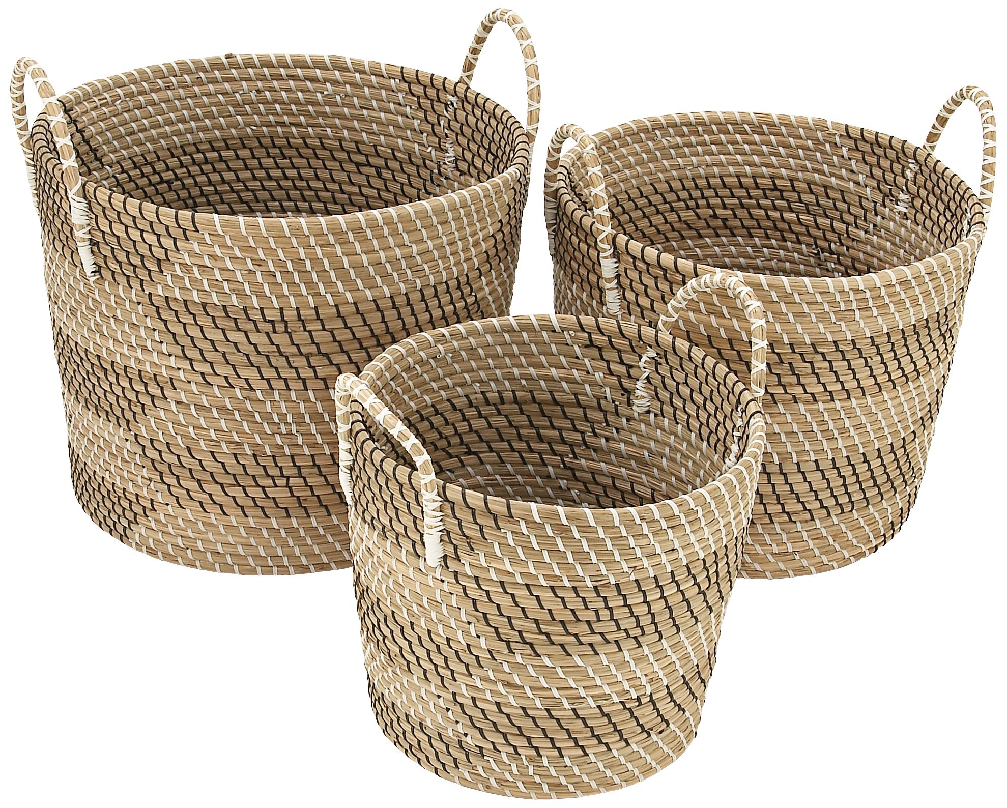 Seagrass Woven Baskets With Handles - Set Of 3 | EBay