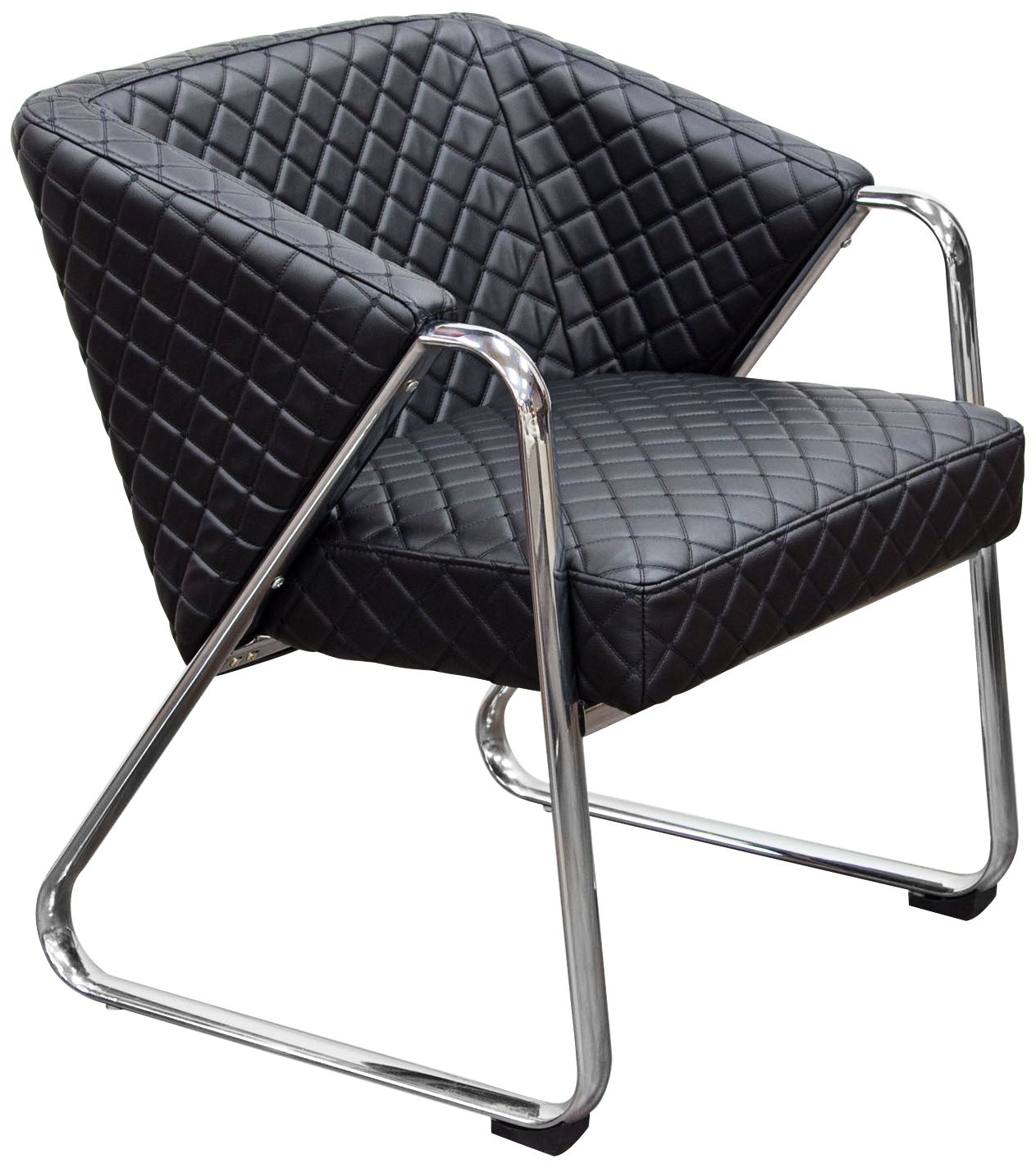 Retro Black Bonded Leather Diamond Tufted Quilt Accent Chair