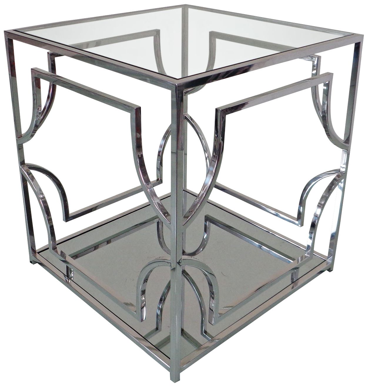 Avalon Clear Glass Top Stainless Steel Square End Table 9H435