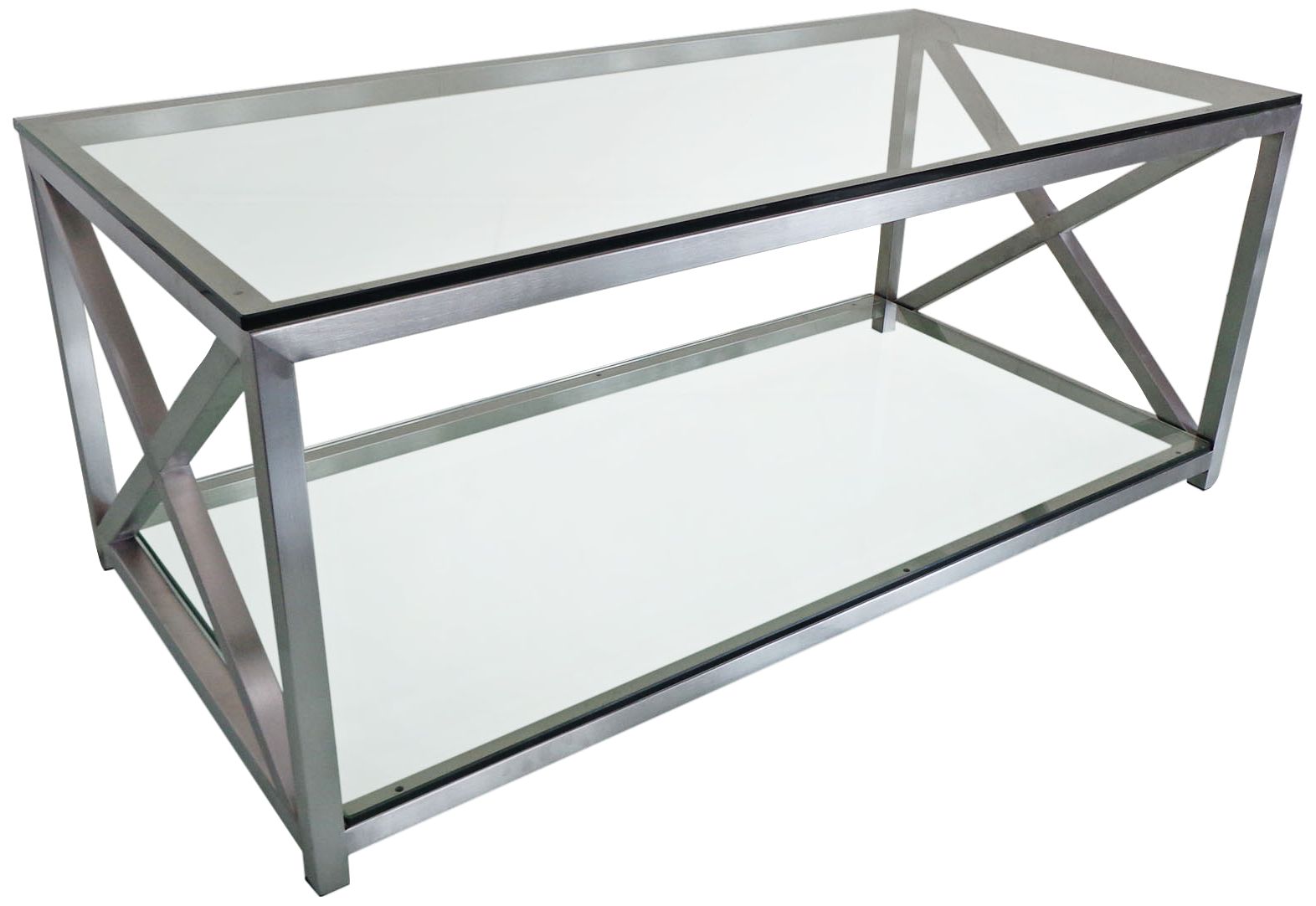 X-Factor 43" Wide Glass and Stainless Steel Cocktail Table