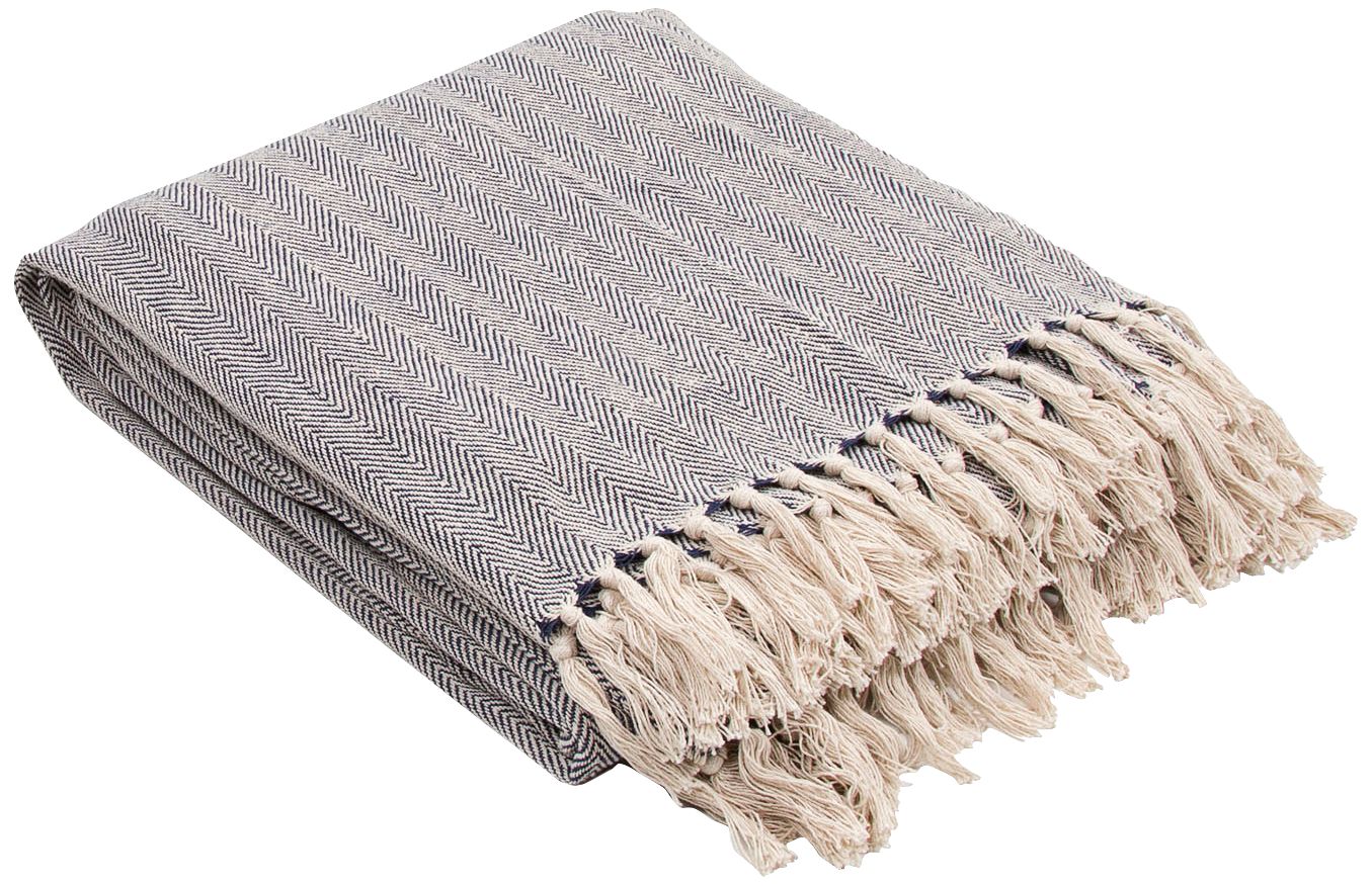 Jaipur Seabreeze Blue Cotton Fringe Throw Blanket 9H848 Lamps Plus