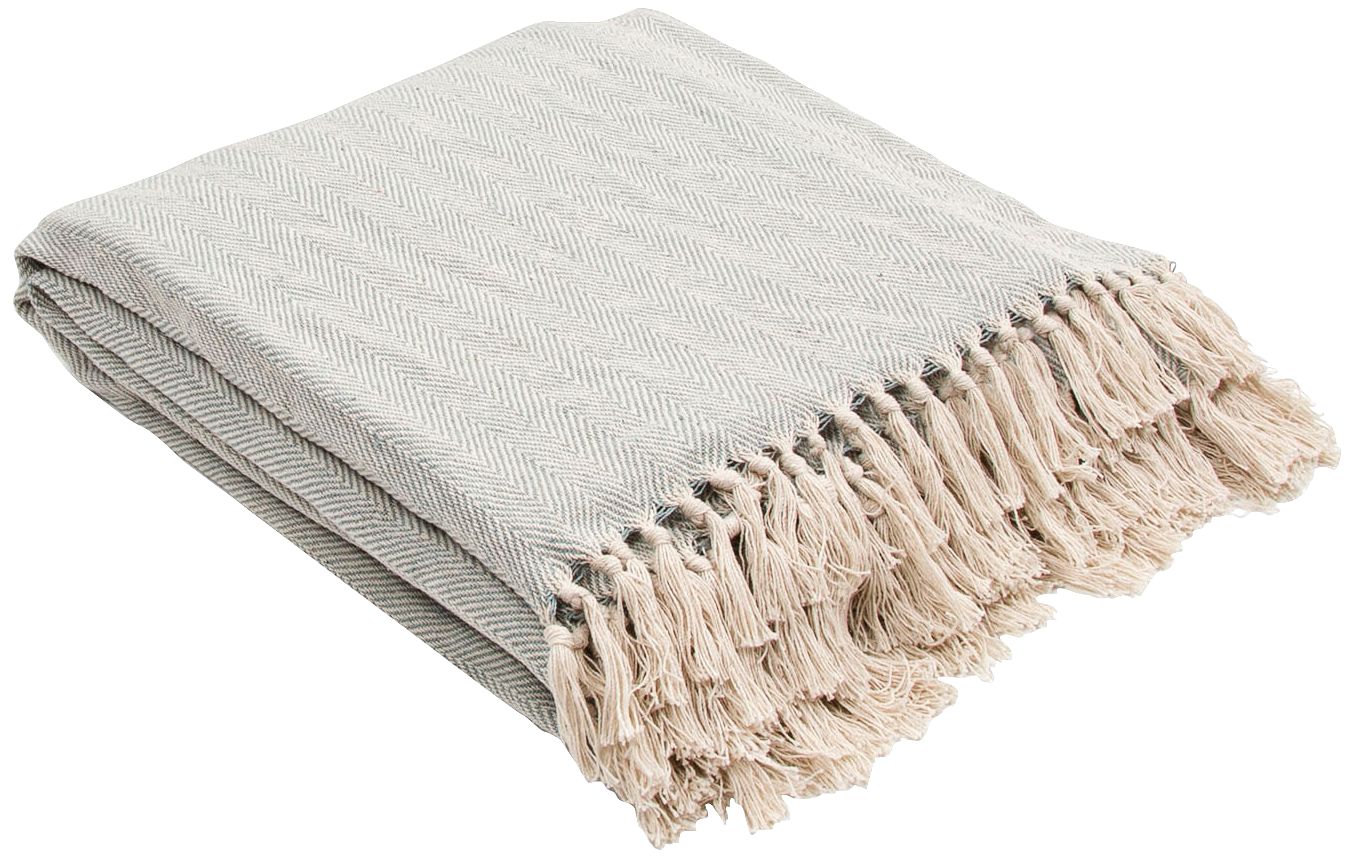Jaipur Seabreeze Pale Blue Cotton Fringe Throw Blanket 9H862 Lamps
