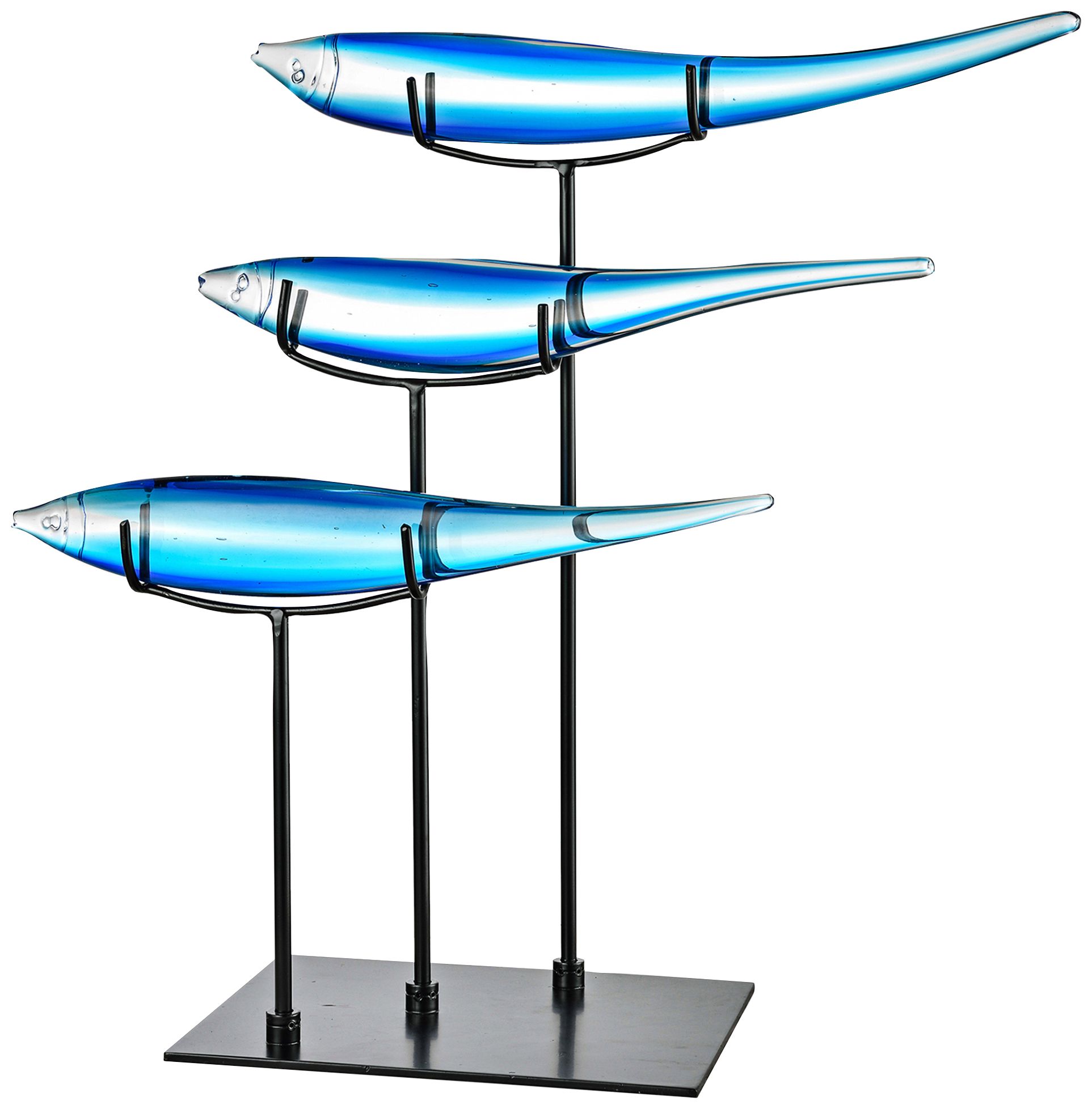 Dale Tiffany Three Blue Fish 20" Wide Art Glass Statue