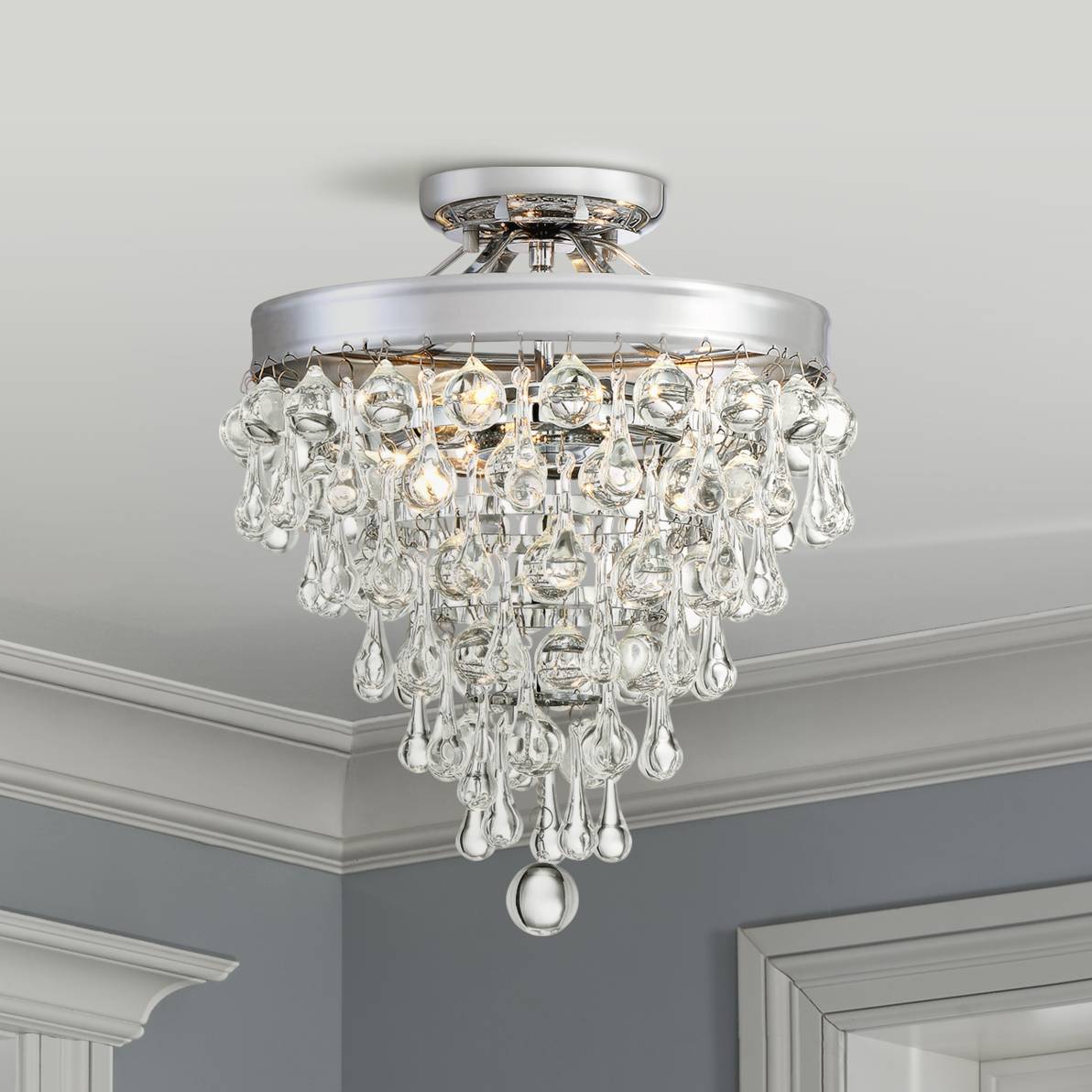 Details About Modern Ceiling Light Semi Flush Mount Fixture Chrome 11 Crystal For Bedroom
