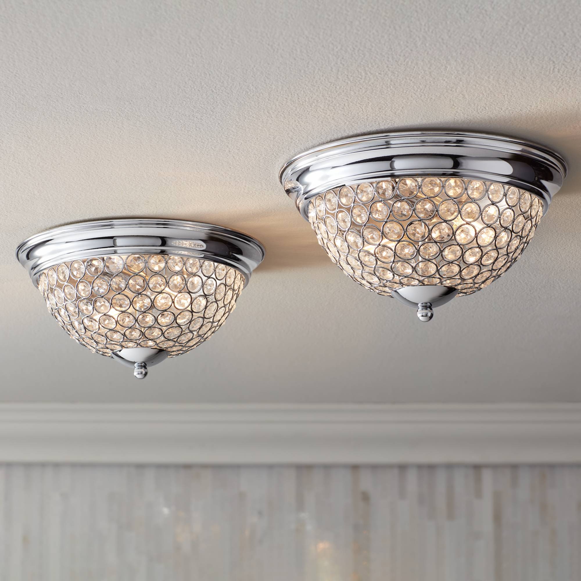 Details About Ceiling Light Flush Mount Fixture Set Of 2 Silver Crystal 11 Hallway Bedroom