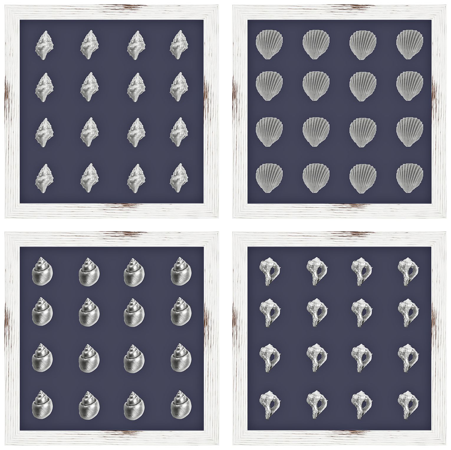 Silver Shells 16 3/4" Square 4-Piece Framed Wall Art Set