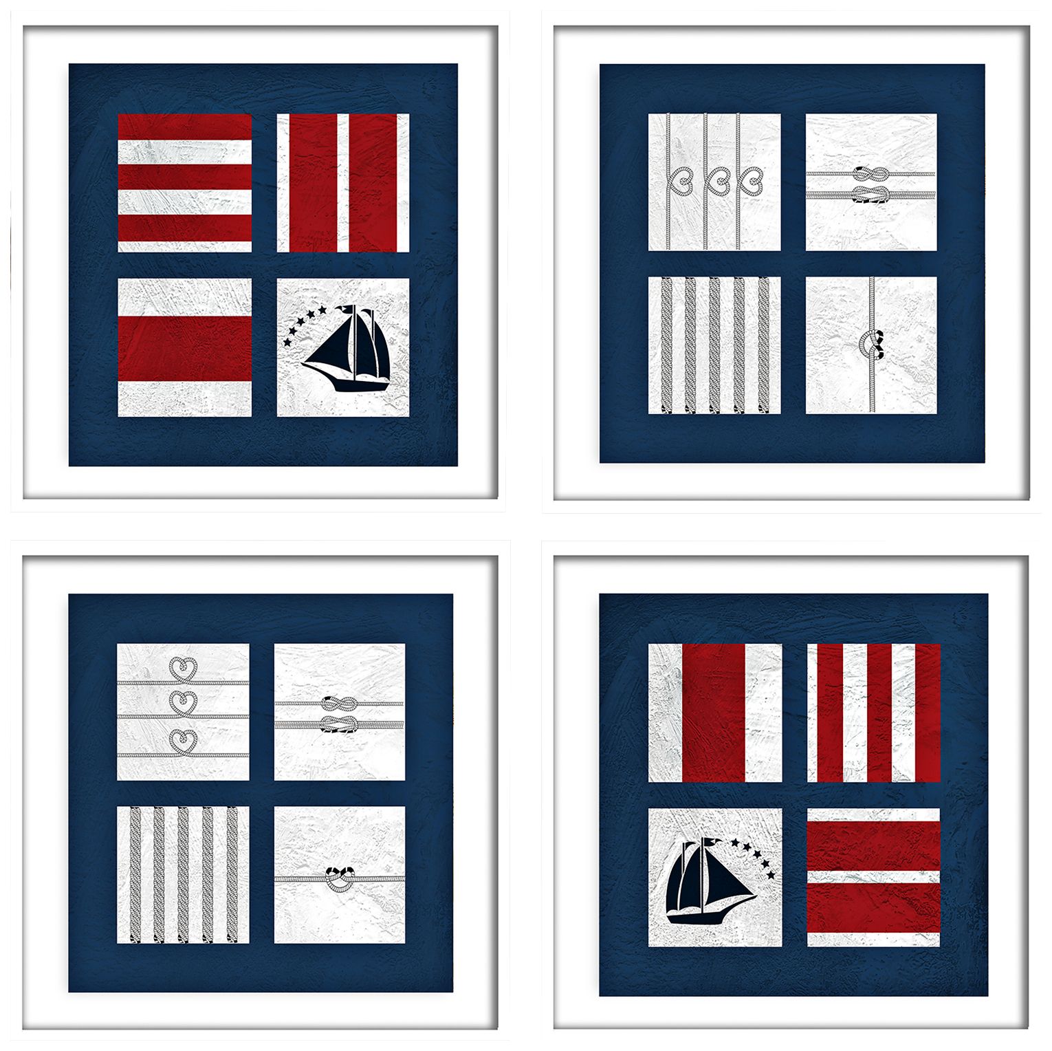 Nautical Quads 22" Square 4-Piece Framed Wall Art Set