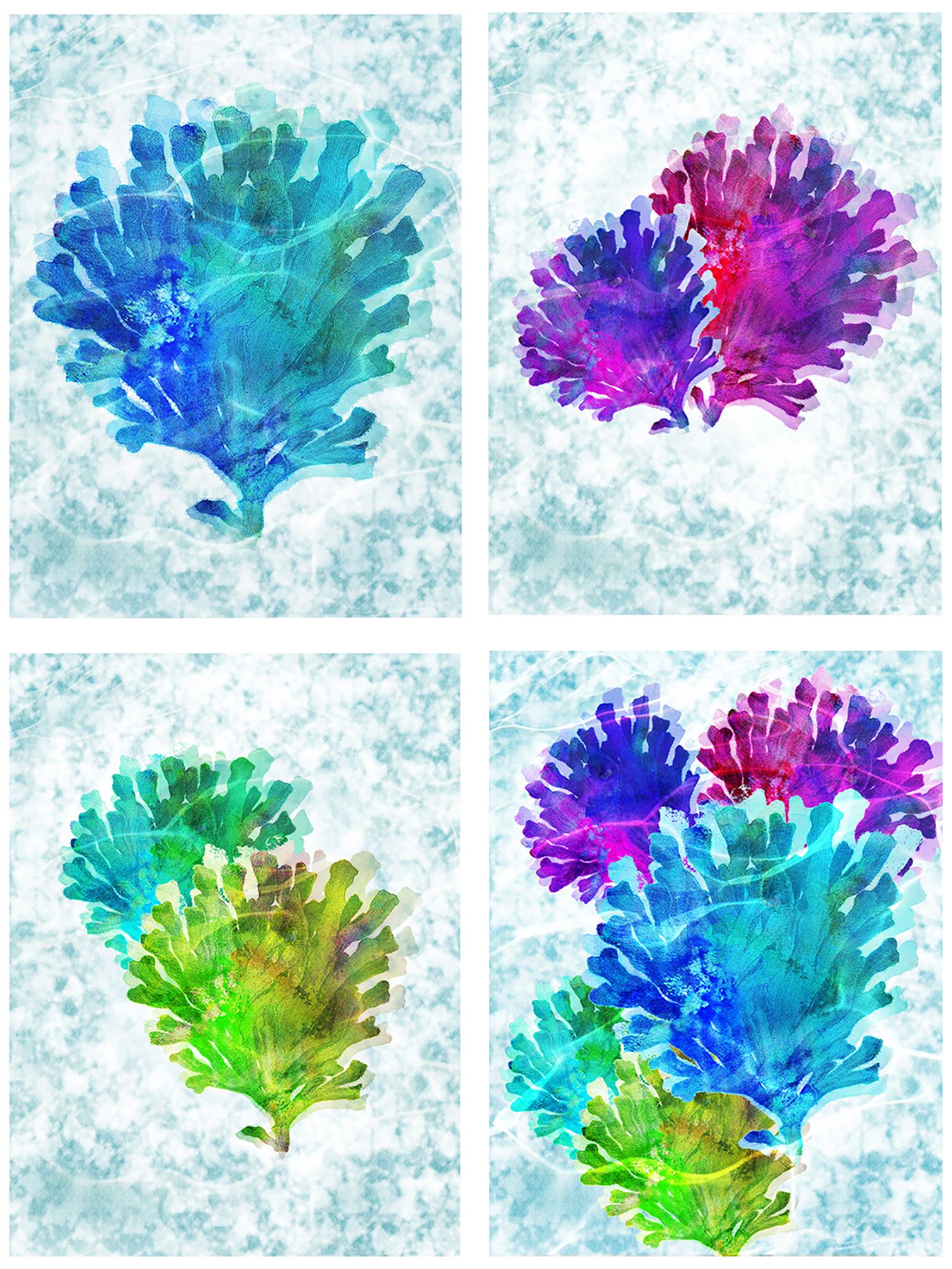 Colorful Coral Fans 12"x16" 4-Piece Framed Wall Art Set