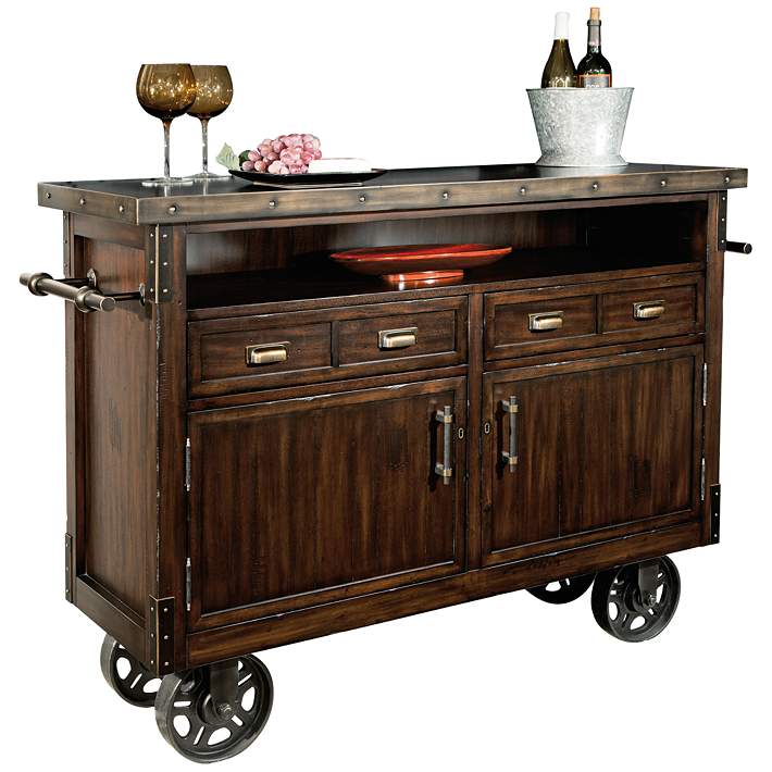 Barrows 52 Wide Rustic Wood Wheeled Wine And Bar Cabinet 9k368