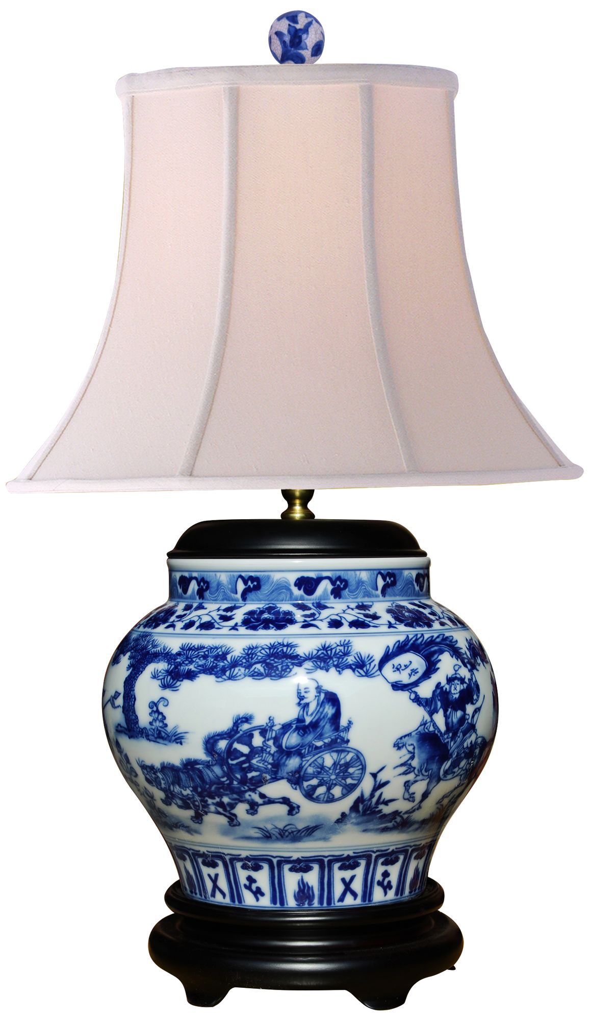 Asian Birds Blue Round Porcelain Jar Table Lamp