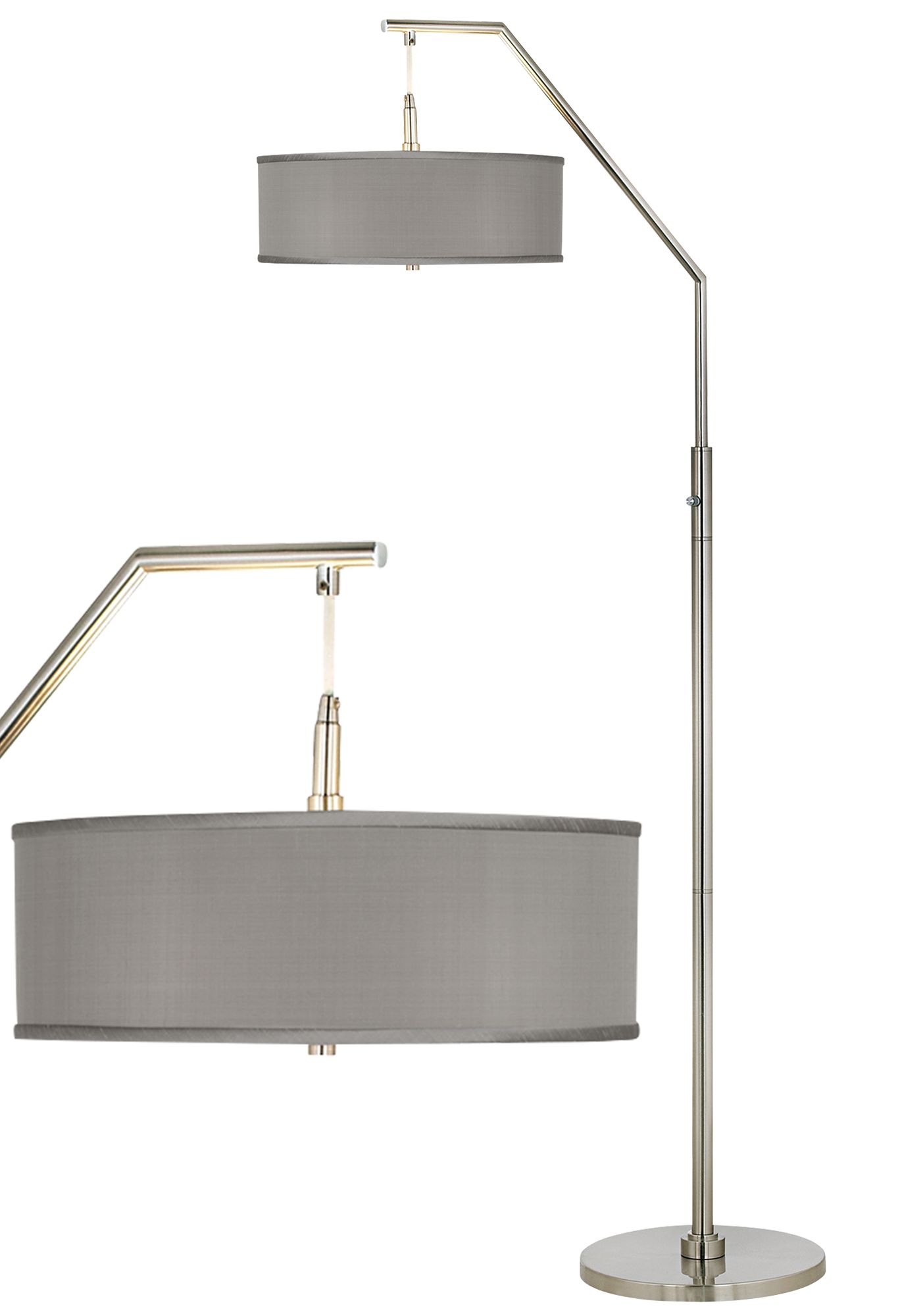 Gray Faux Silk Modern Arc Floor Lamp